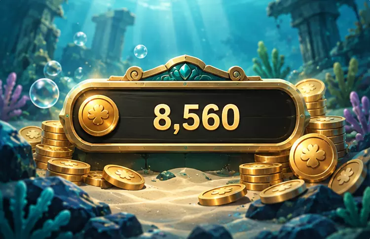 捕魚遊戲獎勵分數示意圖，海底金色計分板顯示 8560 分數與金幣。