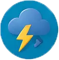 娛樂城遊戲風險警示圖示，藍色雷雨雲與閃電呈現風險提醒概念。