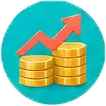 娛樂城資金與數據圖示，金幣堆疊搭配上升箭頭呈現收益變化概念。