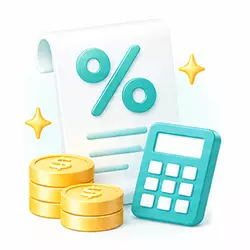 BC博粹返水計算示意圖，百分比文件搭配計算機與金幣。