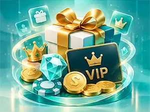 BC博粹VIP會員優惠示意圖，VIP禮物盒搭配金色皇冠、鑽石與金幣。